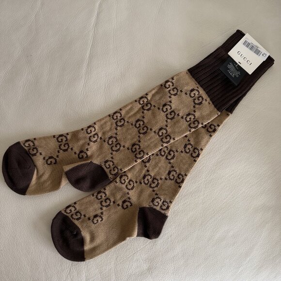 NWT Gucci Gg Signature Socks Brown Sz M 100% Authentic - Picture 4 of 7